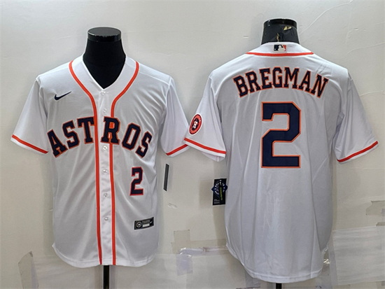 Men Houston Astros 2 Alex Bregman White With Patch Cool Base Stitched Jersey