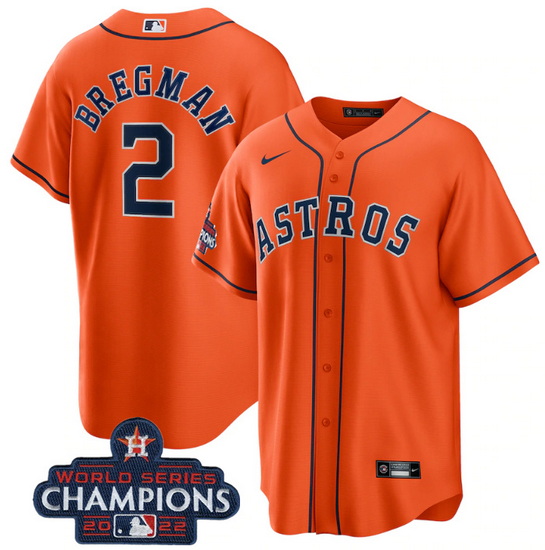 Men Houston Astros 2 Alex Bregman Orange 2022 World Series Champions Stitched Baseball Jersey