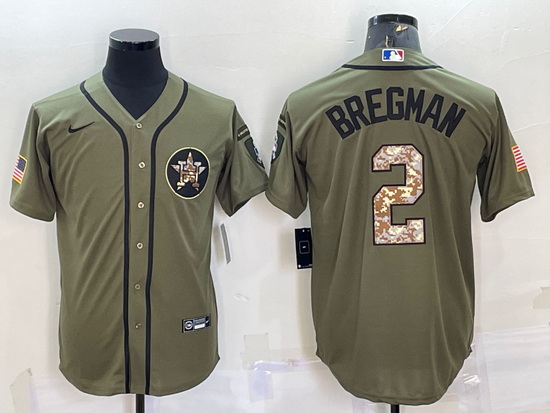 Men Houston Astros 2 Alex Bregman Olive Salute To Service Cool Base Stitched Jersey