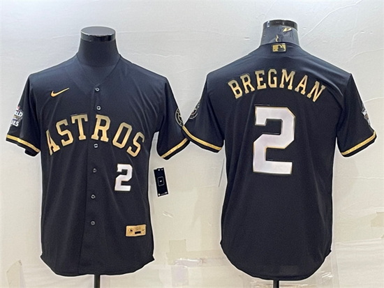 Men Houston Astros 2 Alex Bregman Black Gold 2022 World Series Stitched Baseball Jersey