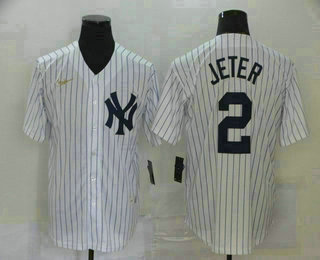 Men's New York Yankees #2 Derek Jeter White Throwback Stitched M