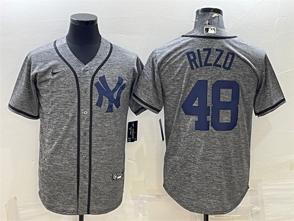 Men New York Yankees 48 Anthony Rizzo Grey Cool Base Stitched Je