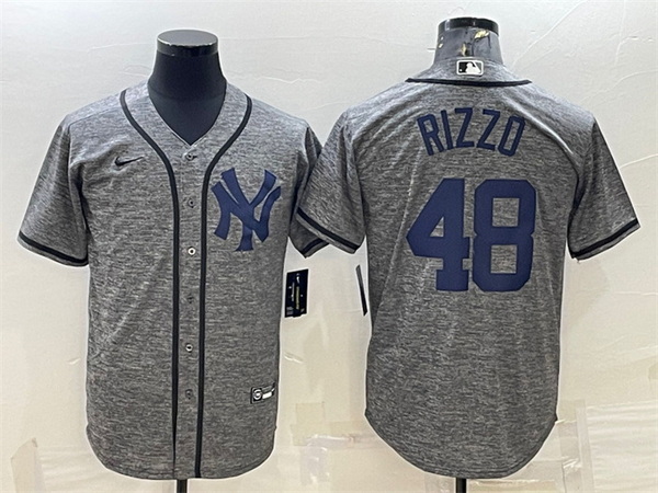 Men New York Yankees 48 Anthony Rizzo Grey Cool Base Stitched Jersey