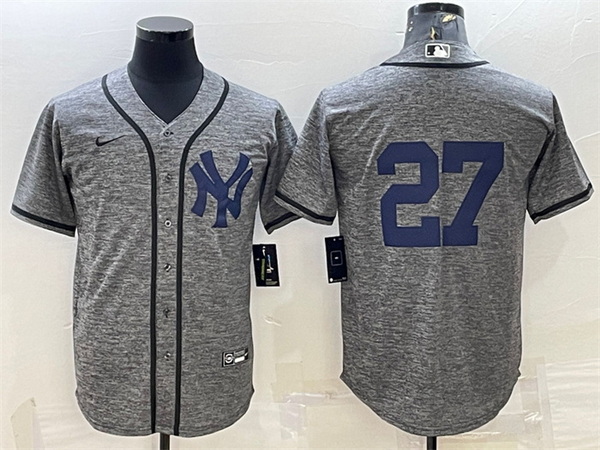 Men New York Yankees 27 Giancarlo Stanton Grey Cool Base Stitched Jersey