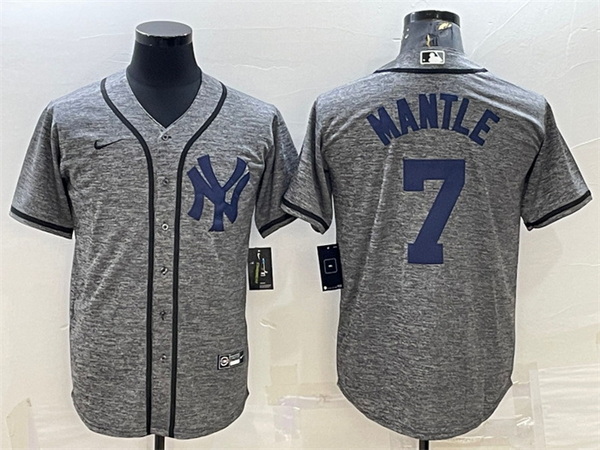 Men New York Yankees 7 Mickey Mantle Grey Cool Base Stitched Jersey