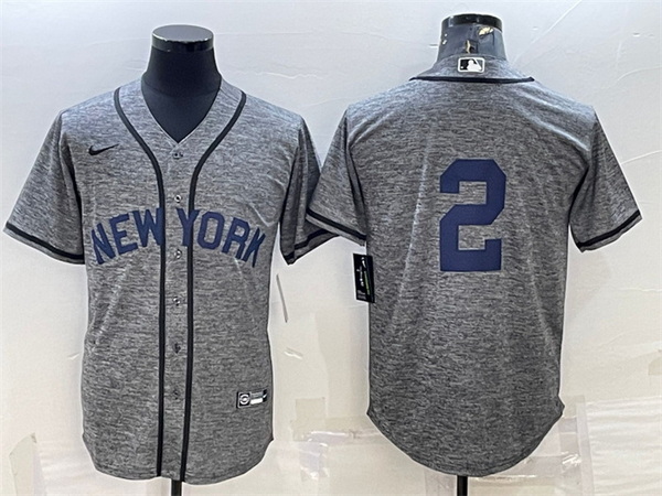 Men New York Yankees 2 Derek Jeter Grey Cool Base Stitched JerseyS