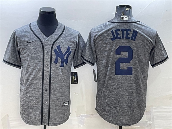 Men New York Yankees 2 Derek Jeter Grey Cool Base Stitched Jersey