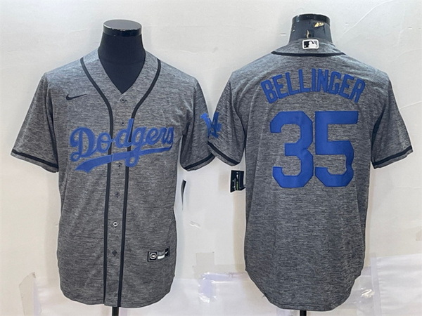 Men Los Angeles Dodgers 35 Cody Bellinger Grey Cool Base Stitched Jersey