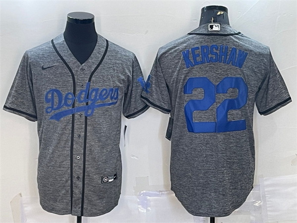 Men Los Angeles Dodgers 22 Clayton Kershaw Grey Cool Base Stitched Jersey