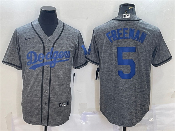 Men Los Angeles Dodgers 5 Freddie Freeman Grey Cool Base Stitched Jersey