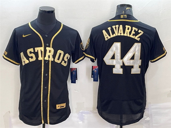 Men Houston Astros 44 Yordan Alvarez Black Gold Flex Base Stitched Jersey