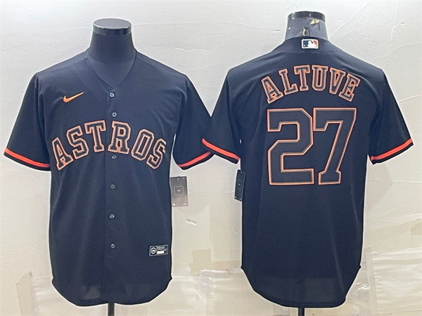Men Houston Astros 27 Jose Altuve Black Cool Base Stitched Jerse