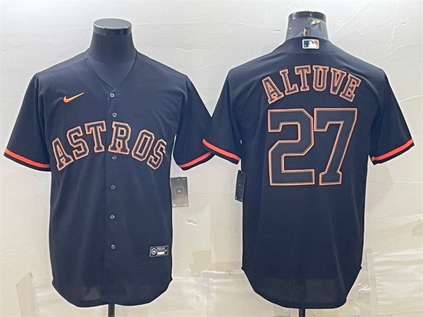 Men Houston Astros 27 Jose Altuve Black Cool Base Stitched Jersey