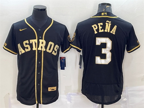 Men Houston Astros 3 Jeremy Pena Black Gold Flex Base Stitched J