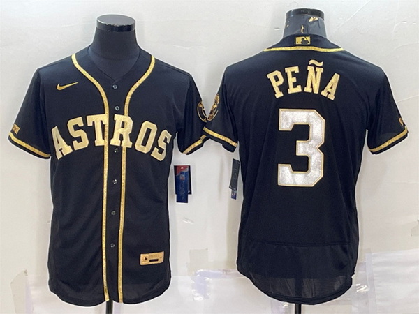 Men Houston Astros 3 Jeremy Pena Black Gold Flex Base Stitched Jersey