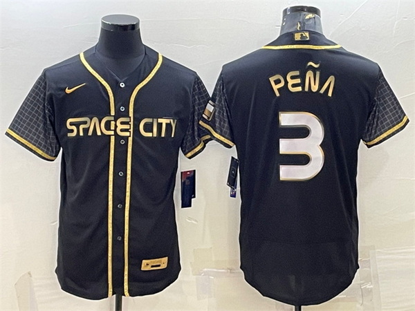 Men Houston Astros 3 Jeremy Pena Black Gold 2022 World Series City Connect Flex Base Stitched Jersey