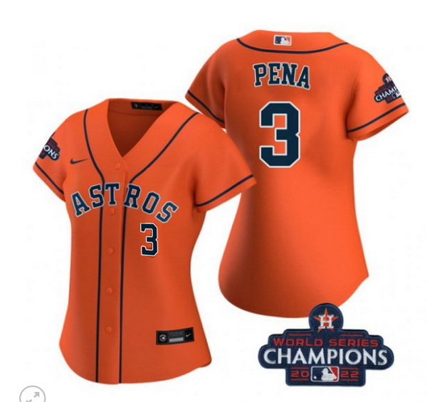 Women Houston Astros 3 Jeremy Pe F1a Orange 2022 World Series Champions With No  In Front Stitched B