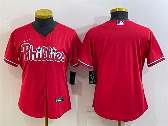 Women Philadelphia Phillies Blank Red Cool Base Stitched Baseball Jersey