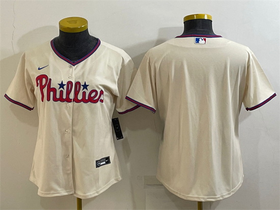 Women Philadelphia Phillies Blank Cream Cool Base Stitched Baseball Jersey