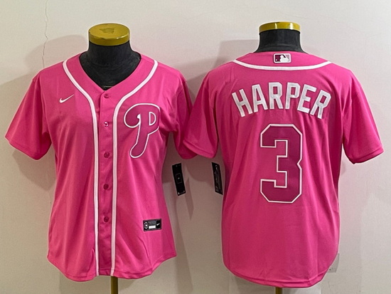 Women Philadelphia Phillies 3 Bryce Harper Pink Stitched Baseball Jersey