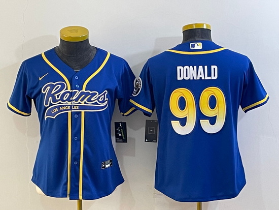 Women Los Angeles Rams 99 Aaron Donald Royal With Patch Cool Base Stitched Baseball Jersey