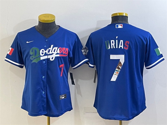 Women Los Angeles Dodgers 7 Julio Urias Royal Mexico Cool Base Stitched Jersey