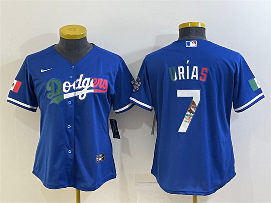 Women Los Angeles Dodgers 7 Julio Urias Royal Mexico Cool Base Stitched Jersey S