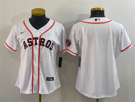 Women Houston Astros White With Patch Cool Base Stitched Baseball Jersey