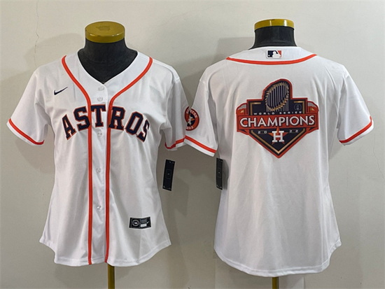 Women Houston Astros White 2022 World Series Champions Team Big Logo With Patch Cool Base Stitched B