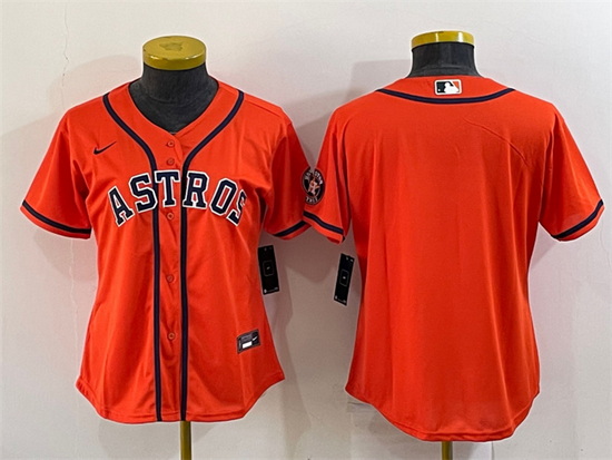 Women Houston Astros Orange With Patch Cool Base Stitched Baseball Jersey