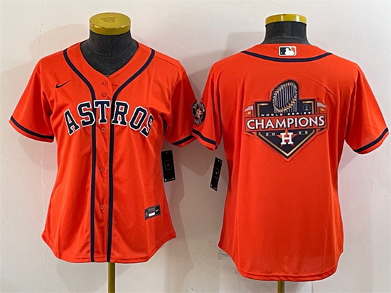 Women Houston Astros Orange 2022 World Series Champions Team Big Logo With Patch Cool Base Stitched 