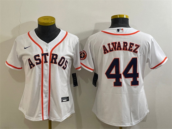 Women Houston Astros 44 Yordan Alvarez White With Patch Cool Base Stitched Baseball JerseyS