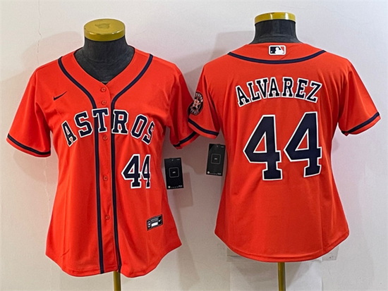 Women Houston Astros 44 Yordan Alvarez Orange With Patch Cool Base Stitched Baseball Jersey 1