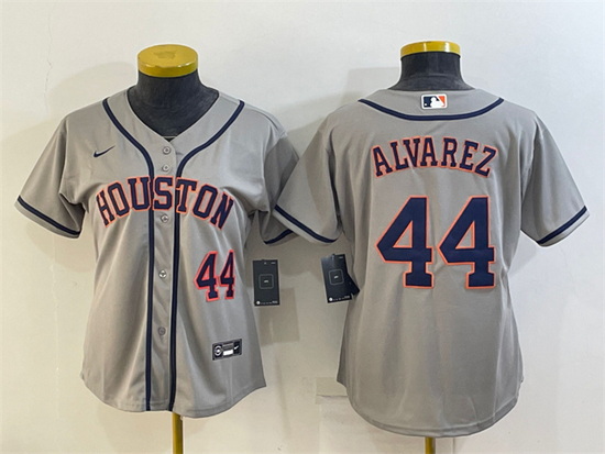 Women Houston Astros 44 Yordan Alvarez Gray Cool Base Stitched Baseball Jerseys