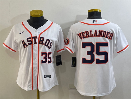 Women Houston Astros 35 Justin Verlander White With Patch Cool Base Stitched Baseball Jerseys