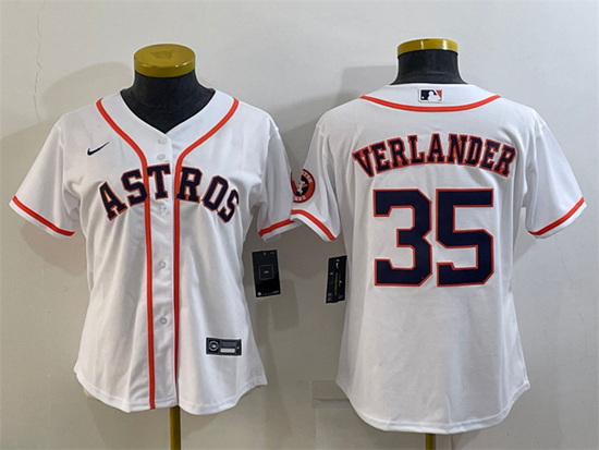 Women Houston Astros 35 Justin Verlander White With Patch Cool Base Stitched Baseball Jersey