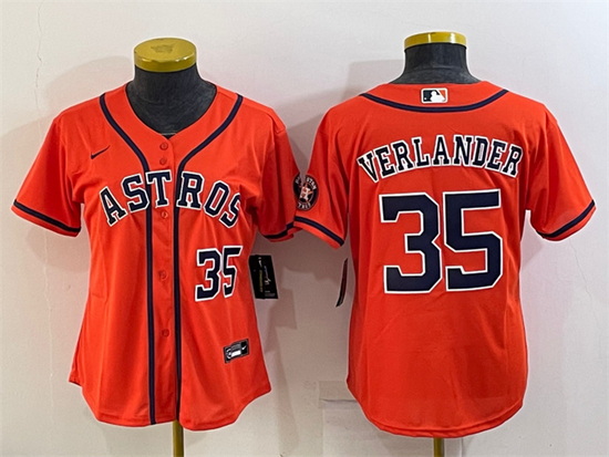 Women Houston Astros 35 Justin Verlander Orange With Patch Cool Base Stitched Baseball Jerseys