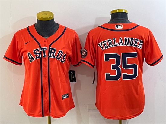 Women Houston Astros 35 Justin Verlander Orange With Patch Cool Base Stitched Baseball Jersey