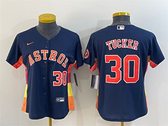 Women Houston Astros 30 Kyle Tucker Navy With Patch Cool Base Stitched Baseball Jerseys