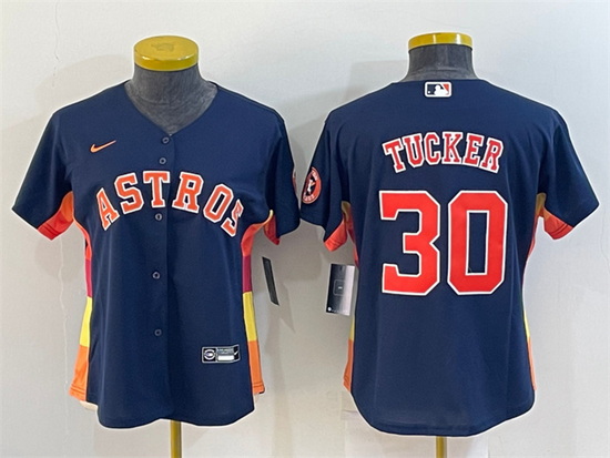 Women Houston Astros 30 Kyle Tucker Navy With Patch Cool Base Stitched Baseball Jersey