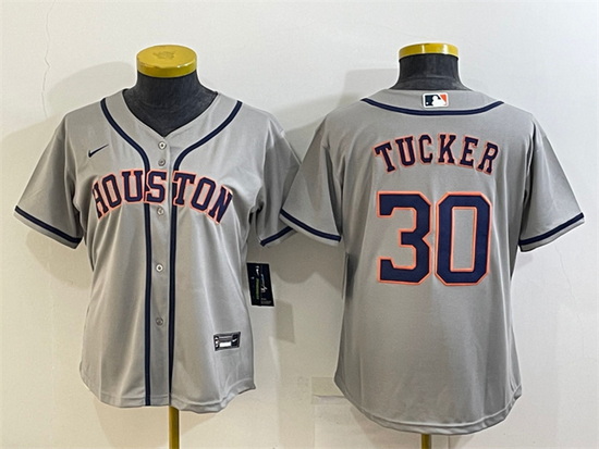 Women Houston Astros 30 Kyle Tucker Gray Cool Base Stitched Baseball Jerseys