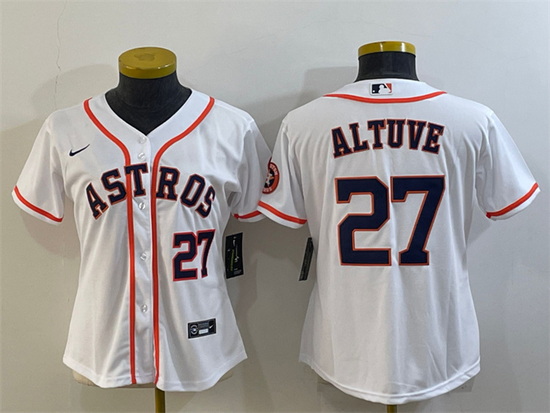 Women Houston Astros 27 Jose Altuve White With Patch Cool Base Stitched Baseball Jersey