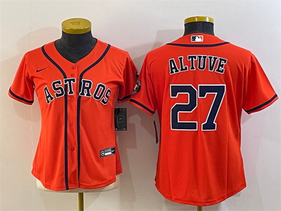 Women Houston Astros 27 Jose Altuve Orange With Patch Cool Base Stitched Baseball Jersey