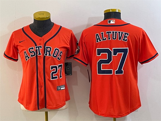 Women Houston Astros 27 Jose Altuve Orange With Patch Cool Base 