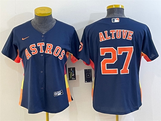 Women Houston Astros 27 Jose Altuve Navy With Patch Cool Base Stitched Baseball Jersey