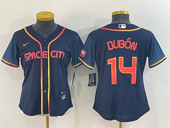 Women Houston Astros 14 Mauricio Dub F3n 2022 Navy City Connect Stitched Jersey