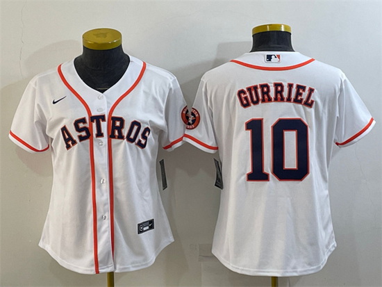 Women Houston Astros 10 Yuli Gurriel White With Patch Cool Base Stitched Baseball Jerseys