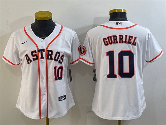 Women Houston Astros 10 Yuli Gurriel White With Patch Cool Base Stitched Baseball Jersey