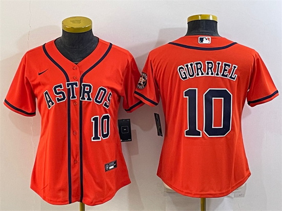 Women Houston Astros 10 Yuli Gurriel Orange With Patch Cool Base Stitched Baseball Jersey 2