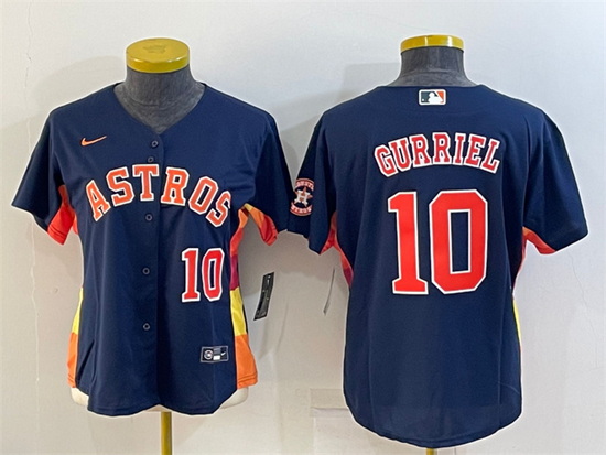 Women Houston Astros 10 Yuli Gurriel Navy With Patch Cool Base Stitched Baseball Jersey